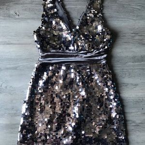 Metallic Silver Sequin Party Dress